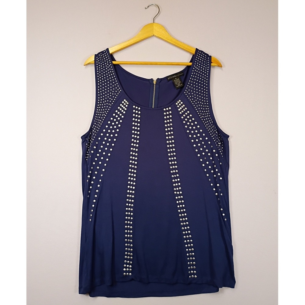 Edgy Studded Design History Womens XL Indigo Blue Silver Stud Sleeveless Tank